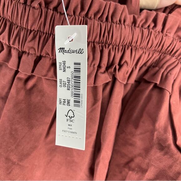 NWT MADEWELL Poplin Mini Dress Maroon Burnt Smocked Neck Small - Picture 5 of 5
